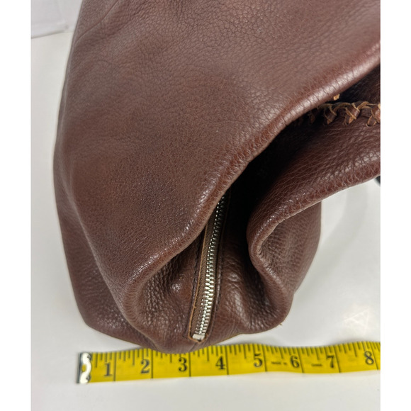 Banana Republic Brown Pebbled Genuine Leather Slouch Hobo Whipstitch Zip Bag - Picture 14 of 16